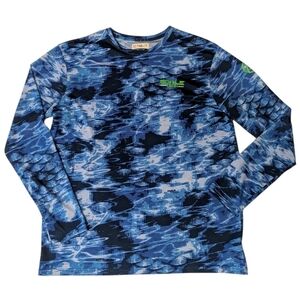 Magellan Classic Fit Scale Tech Blue Camo Fish Gear Long Sleeve Shirt. Men's XL